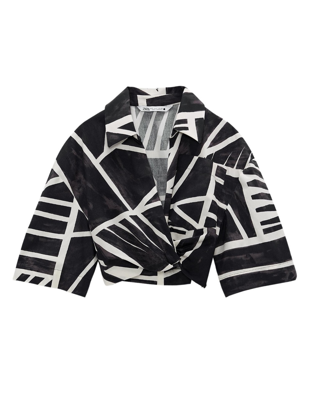 Zara Black & White Geometric Twist-Front Crop Top